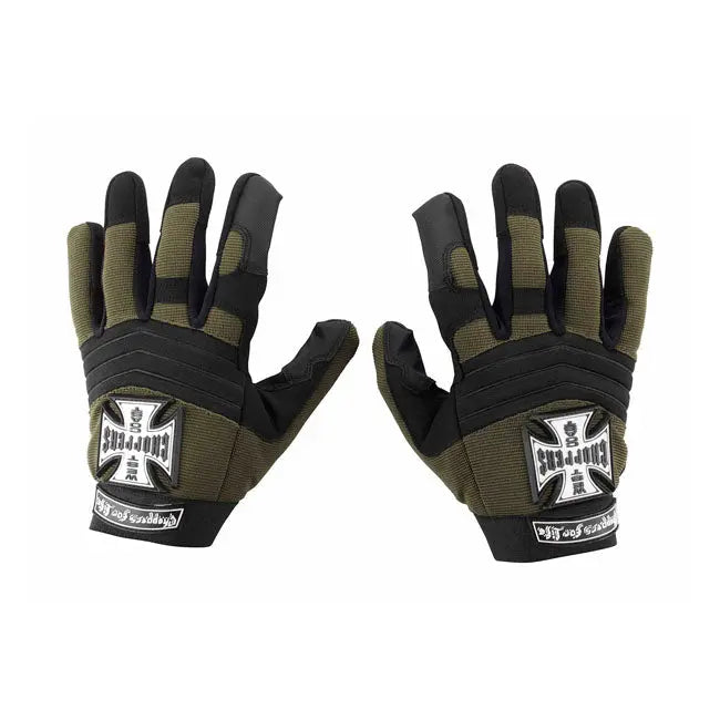 West Coast Choppers Pay Up Suckers Textile Gloves Olive / Black - FREE UK Shipping, FREE 365 Day Returns | Moto Central