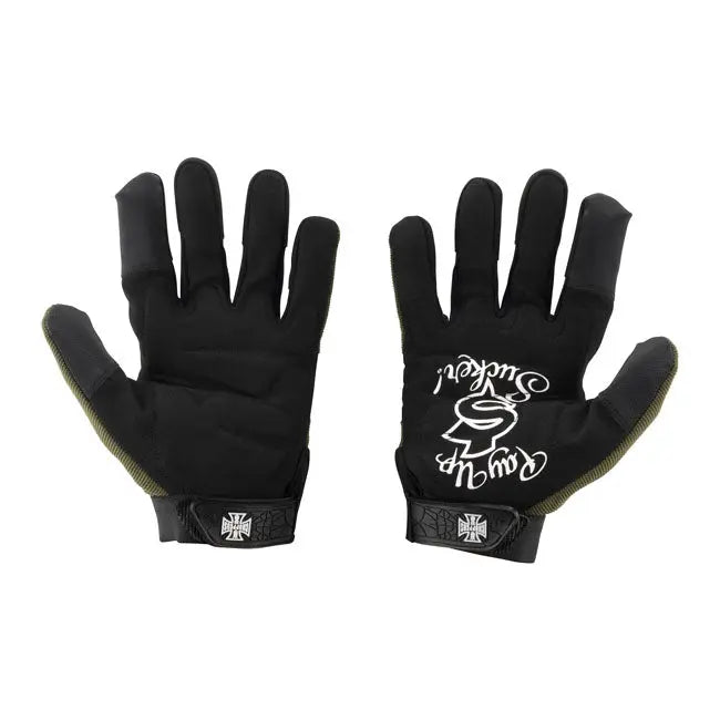 West Coast Choppers Pay Up Suckers Textile Gloves Olive / Black - FREE UK Shipping, FREE 365 Day Returns | Moto Central