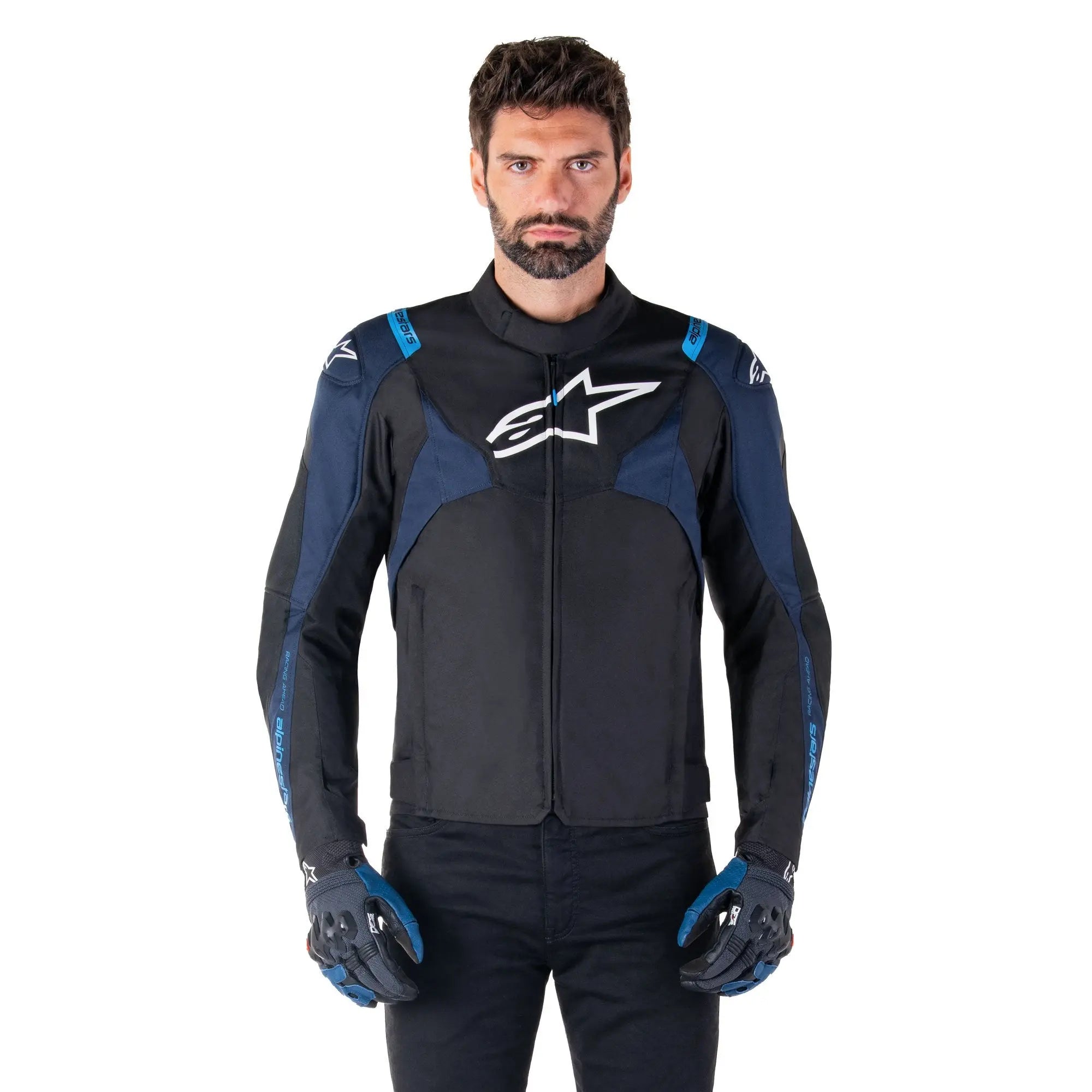 Alpinestars T-Jaws V4 Waterproof Textile Jacket Black / Dark Blue / Blithe Blue - FREE UK Shipping, FREE 365 Day Returns | Moto Central