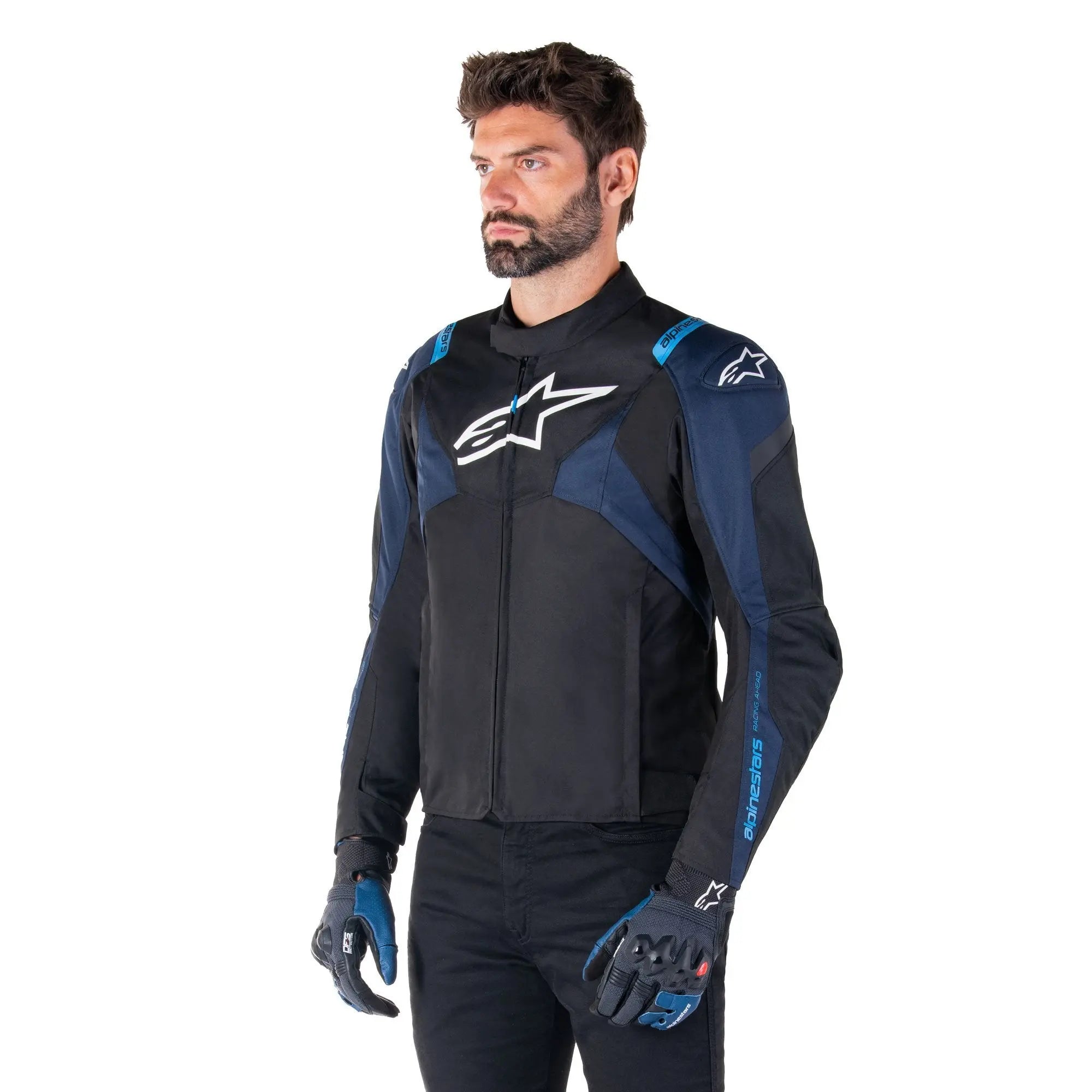 Alpinestars T-Jaws V4 Waterproof Textile Jacket Black / Dark Blue / Blithe Blue - FREE UK Shipping, FREE 365 Day Returns | Moto Central