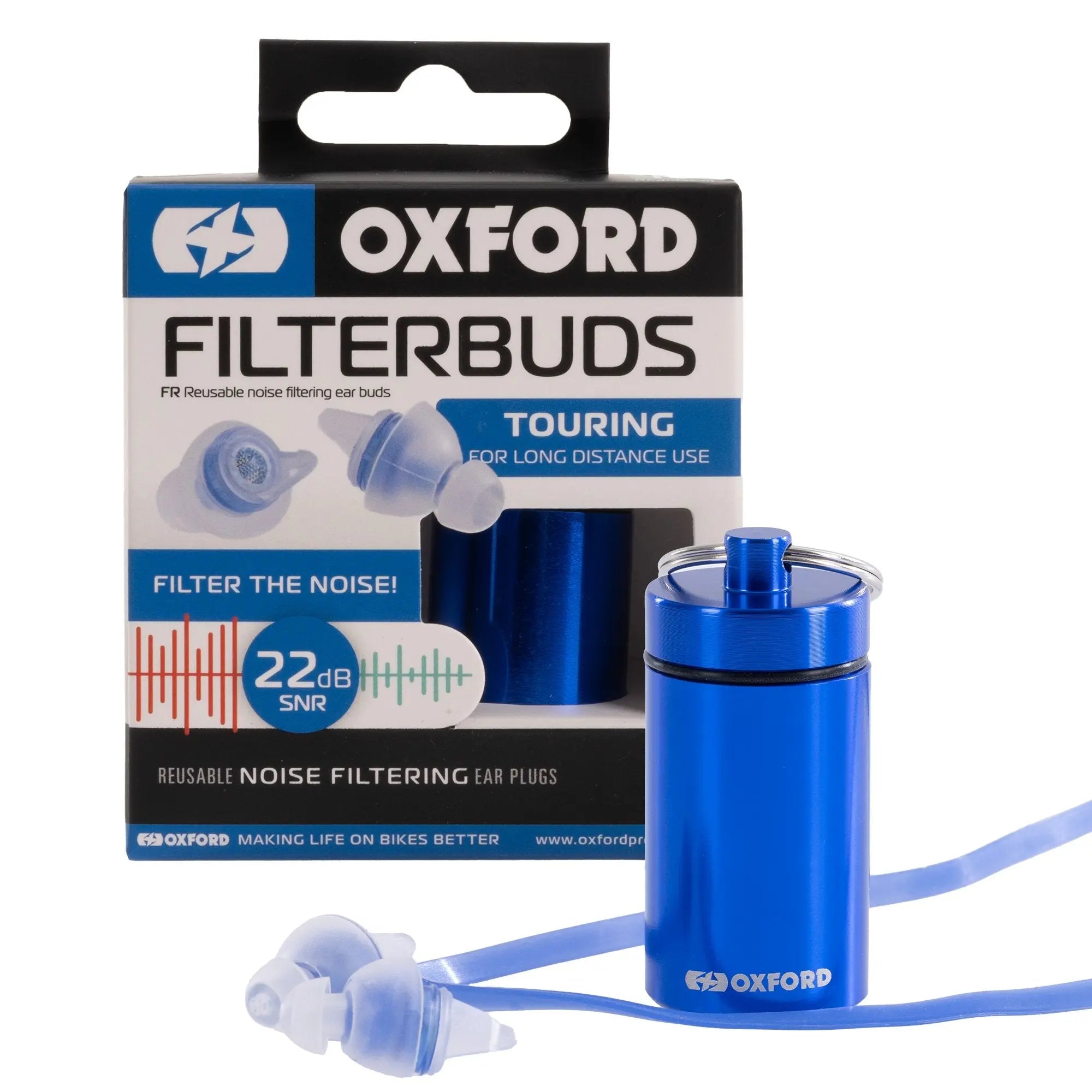 Oxford FilterBuds Touring 22 SNR Ear Buds Clear / Blue - FREE UK Shipping, FREE 365 Day Returns | Moto Central