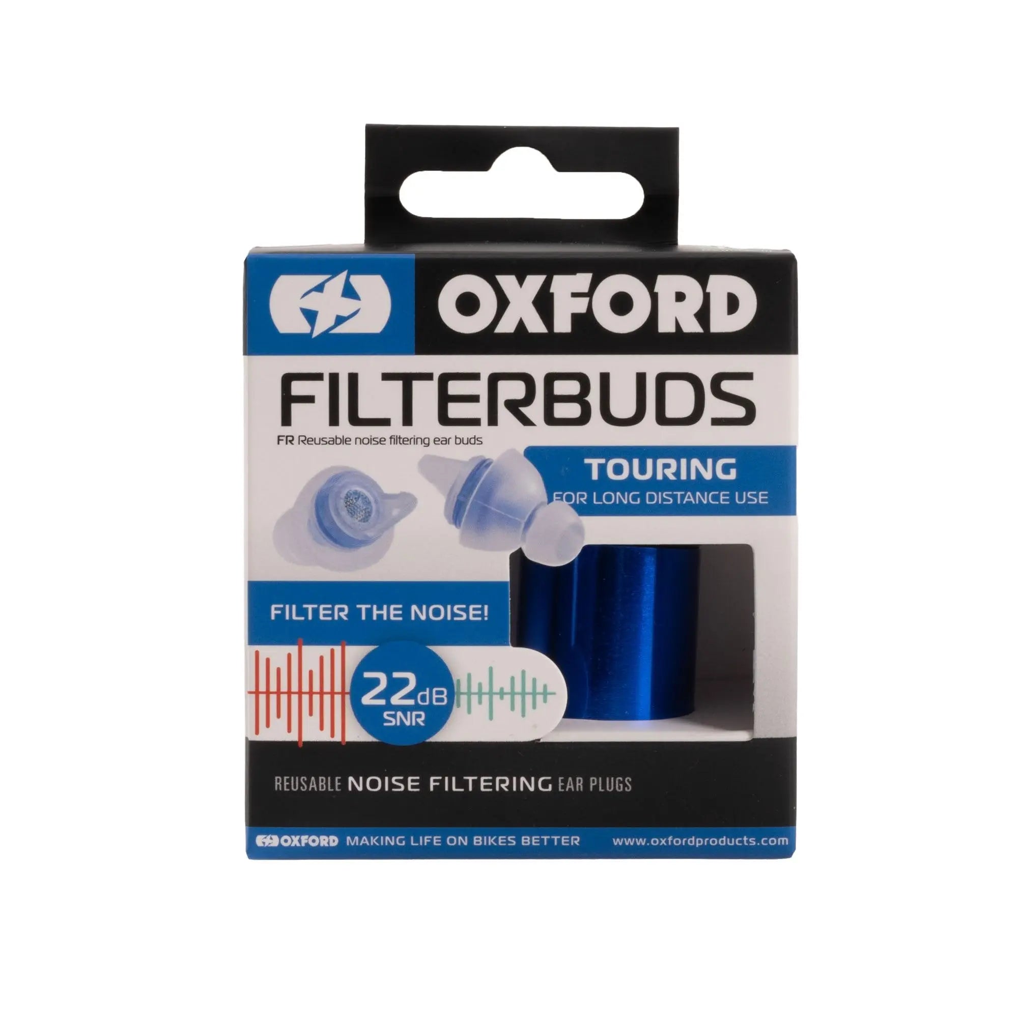 Oxford FilterBuds Touring 22 SNR Ear Buds Clear / Blue - FREE UK Shipping, FREE 365 Day Returns | Moto Central