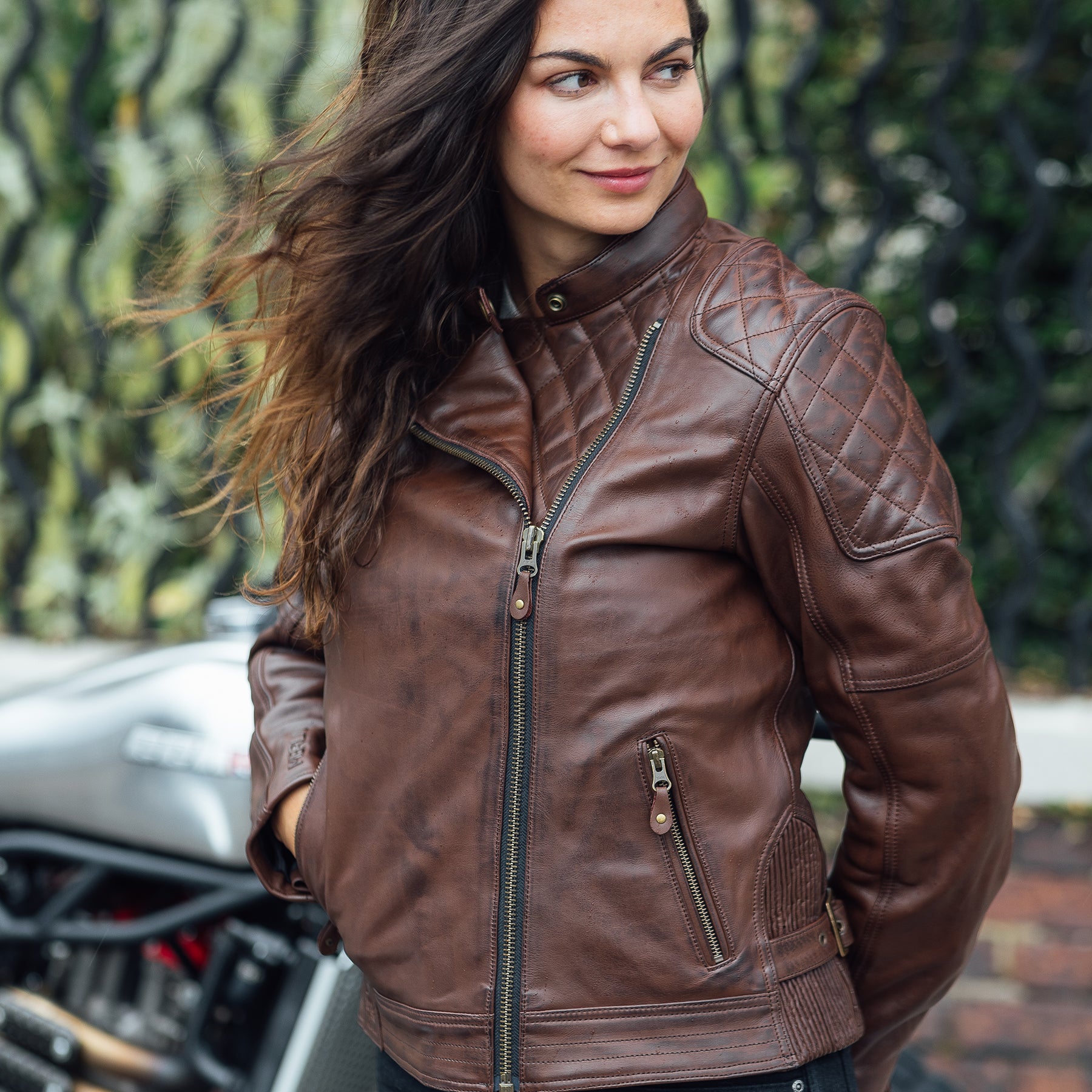 Merlin Bristol Café D3O Ladies Leather Jacket Brown FREE UK Delivery, FREE 365 Day Returns | Moto Central