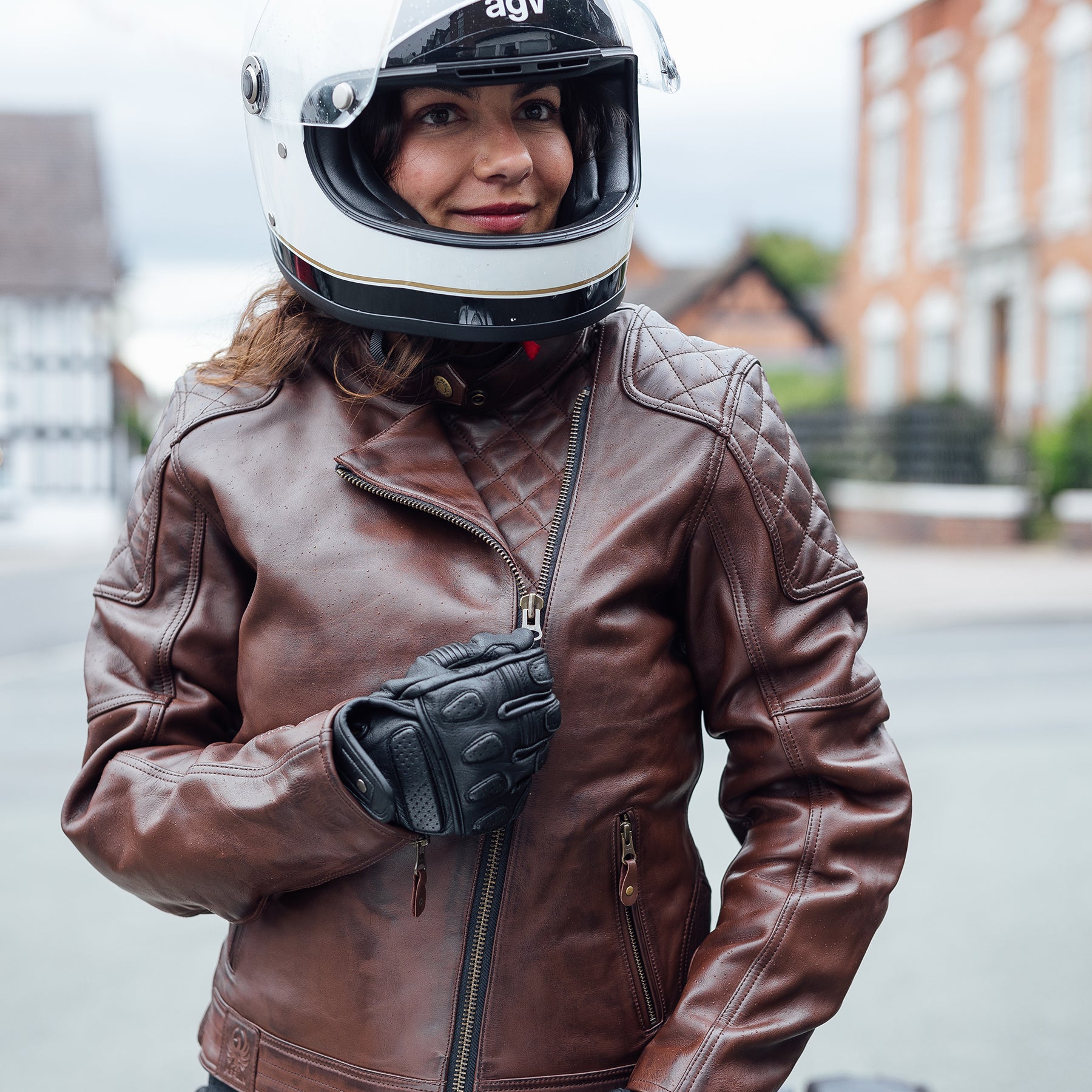 Merlin Bristol Café D3O Ladies Leather Jacket Brown FREE UK Delivery, FREE 365 Day Returns | Moto Central