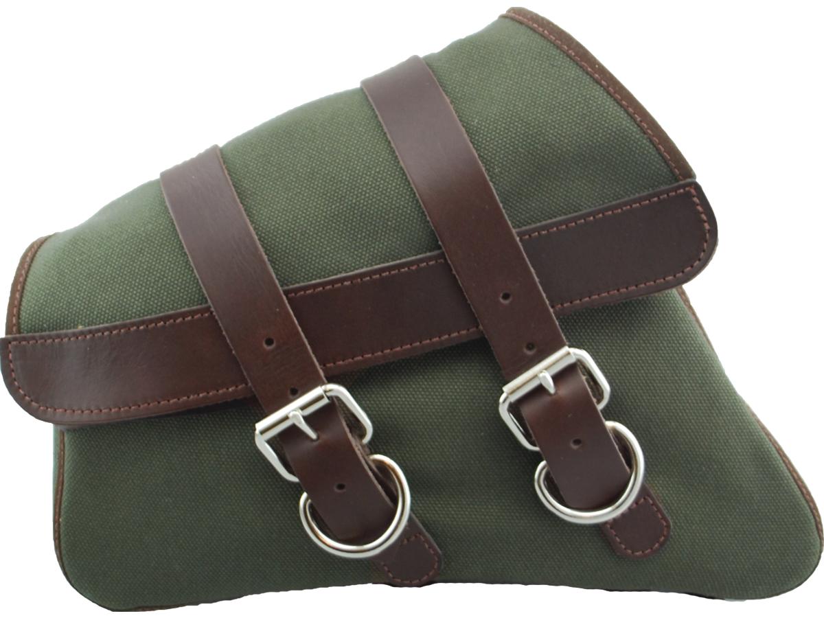 La Rosa Design Canvas Swing Arm Left Saddle Bag With Black Straps Brown Army Green For 04-20 Sportster