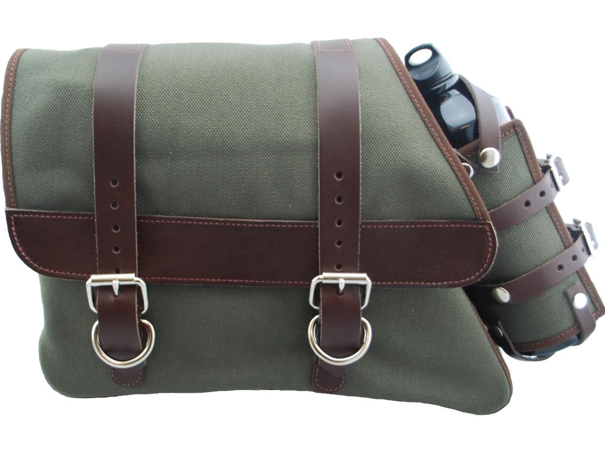 La Rosa Design Canvas Solo Left Side Bag With Fuel Bottle Strut Mount Brown Army Green