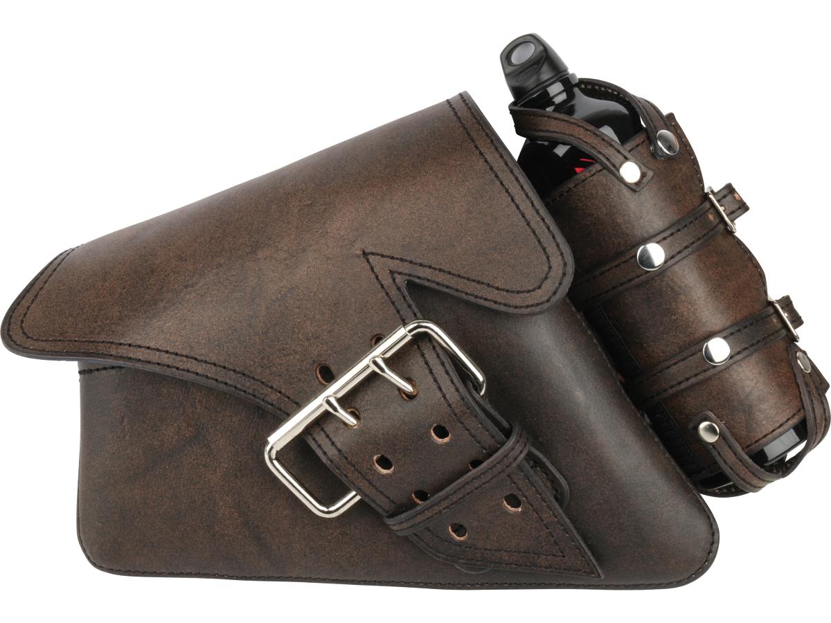 La Rosa Design La Fondina Left Side Saddle Bag Rustic Black With Spare Fuel Bottle Holder