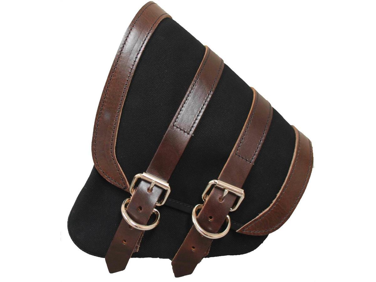 La Rosa Design Canvas Swing Arm Left Saddle Bag With Brown Straps Black Brown