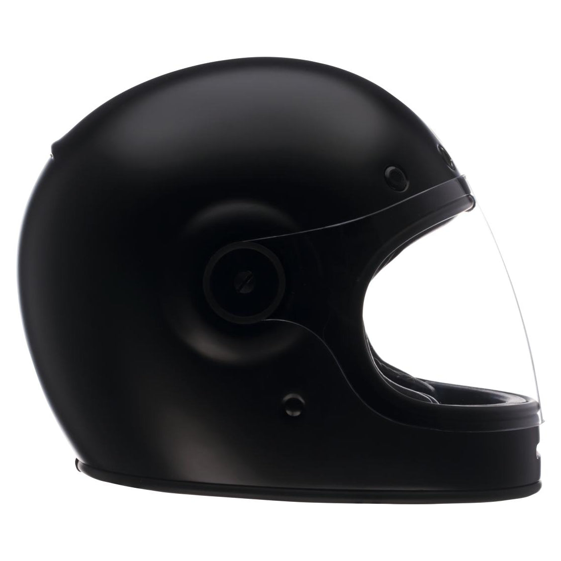 Bell Bullitt Retro Flat Black full-face motorcycle helmet, right-side view with clear visor