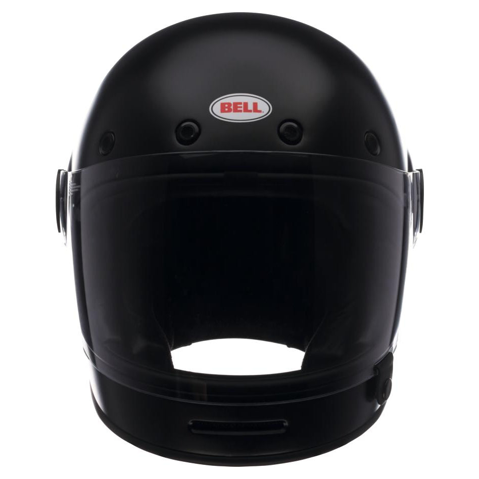 Bell Bullitt Retro Flat Black full-face motorcycle helmet, front view with dark visor