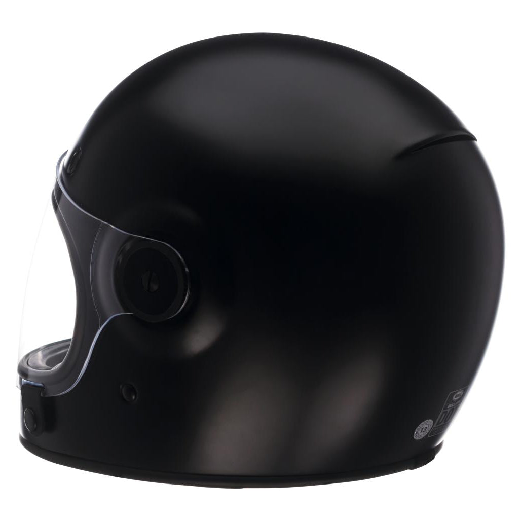 Bell Bullitt Retro Flat Black full-face motorcycle helmet, right-rear three-quarter view