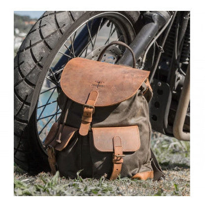 Longride Waxed Canvas Backpack Khaki - 12.4 Liters - backpack harness rear view