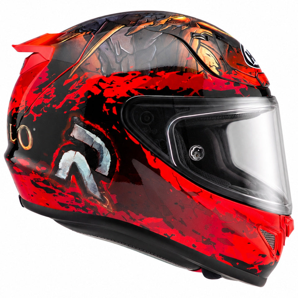 HJC RPHA 12 Diablo Blizzard MC1 Red, alternate full-face motorcycle helmet angle on white background