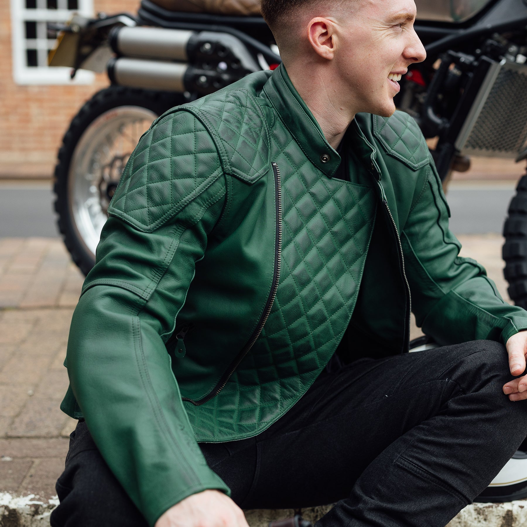 Merlin Chester Café D3O Leather Jacket Green FREE UK Delivery, FREE 365 Day Returns | Moto Central