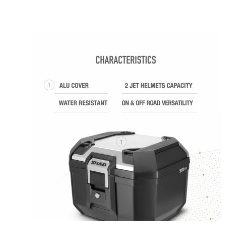 SHAD TR41 Top Box Aluminium capacity and features graphic