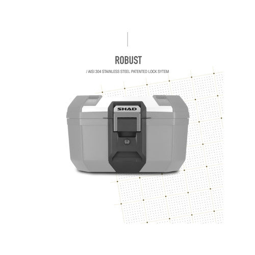 SHAD TR46 Top Box Aluminium, premium locking system infographic