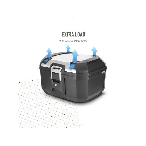 SHAD TR46 Top Box Aluminium, extra load fastening points infographic