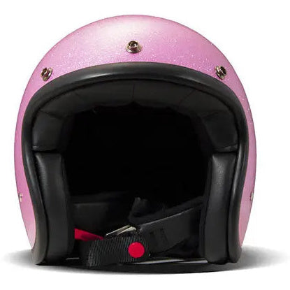 DMD Retro Glitter Pink open-face motorcycle helmet, front view