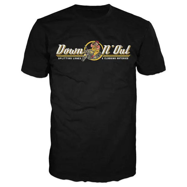 Down-N-Out Bloated Baggers T-Shirt Black — logo front view