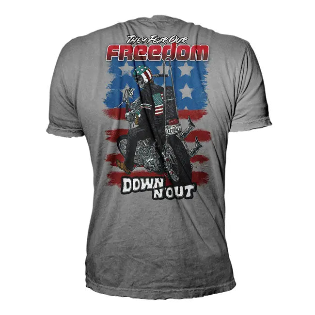 Down-N-Out Freedom Rider T-Shirt American Flag Grey - FREE UK Shipping, FREE 365 Day Returns | Moto Central