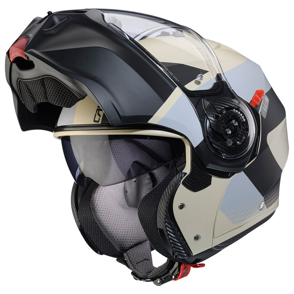Caberg Duke Evo Indy Matt Sand / Black / Grey helmet with chin bar raised