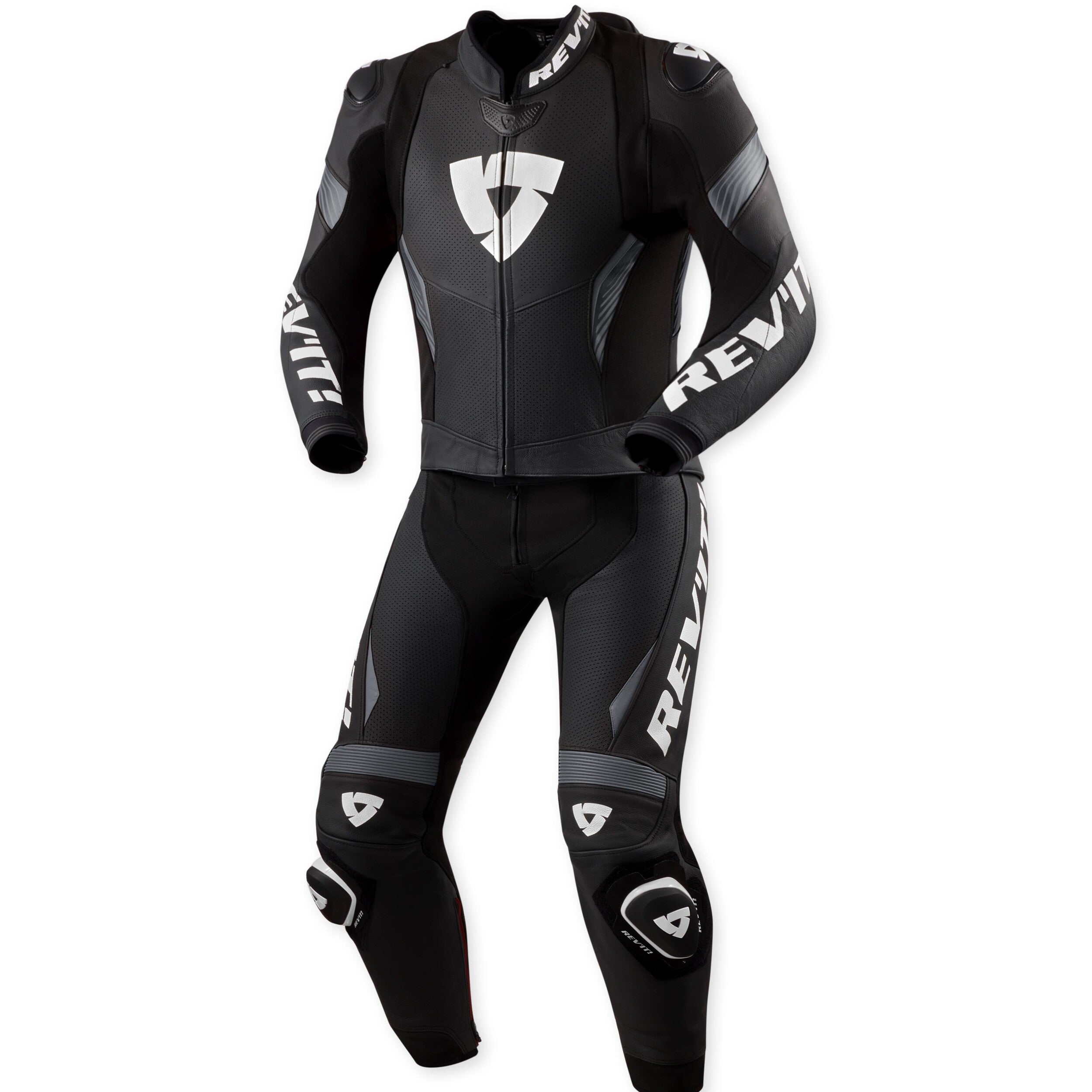 Revit Argon 3 Combi Two Piece Leather Suit Black / White front view