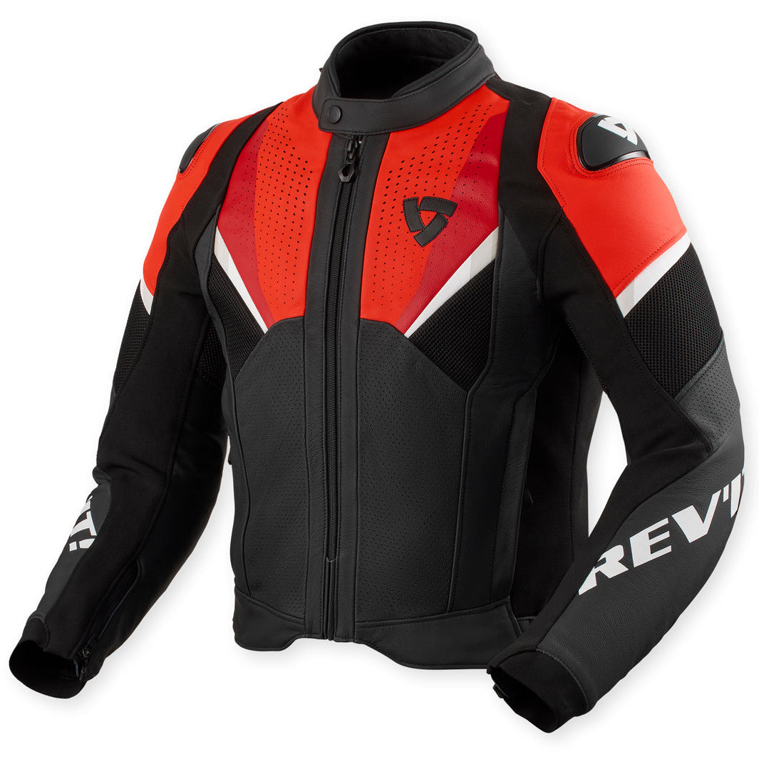 Revit Automate Leather Jacket Black / Neon Red – front view