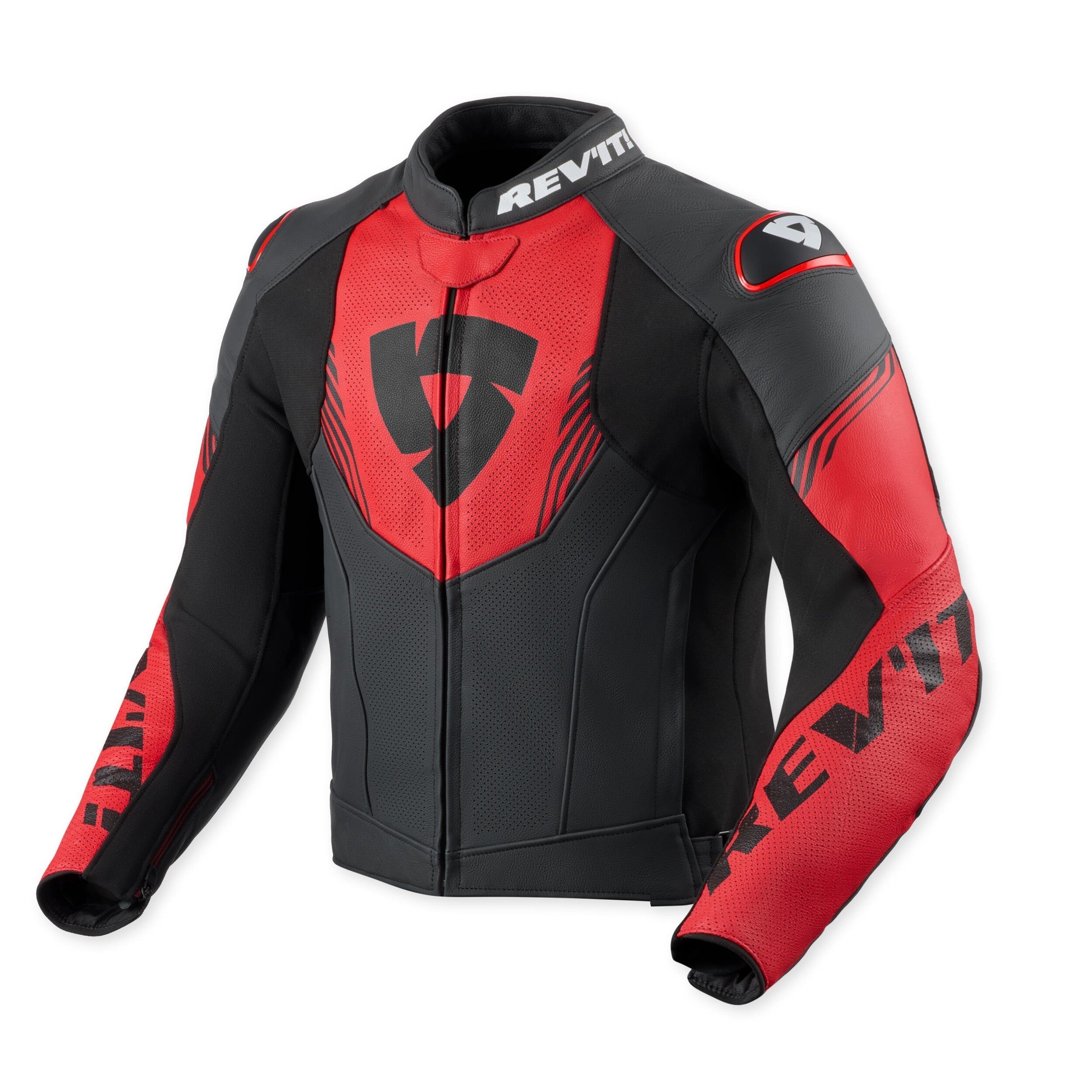 Revit Argon 3 Leather Jacket Black / Neon Red front view