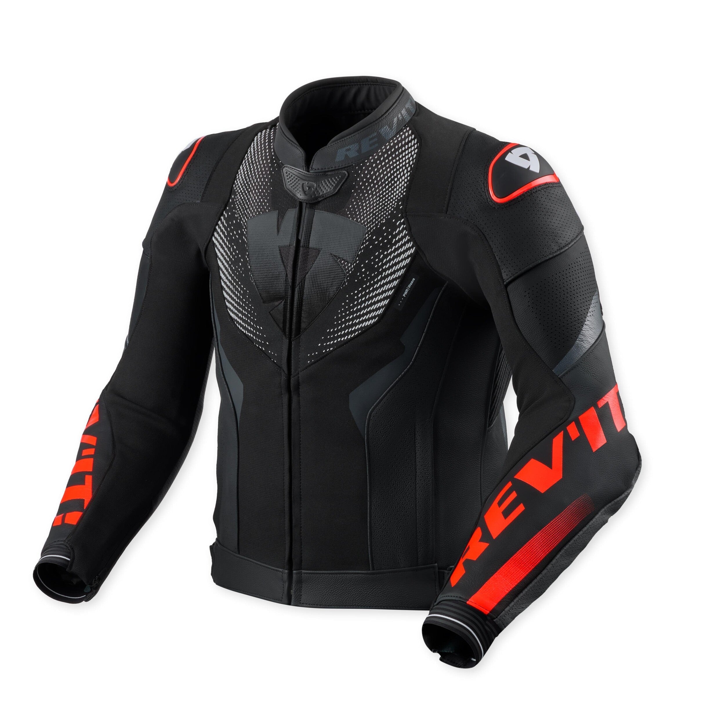 Revit Hyperspeed 3 Air Leather Jacket Black / Neon Red front view