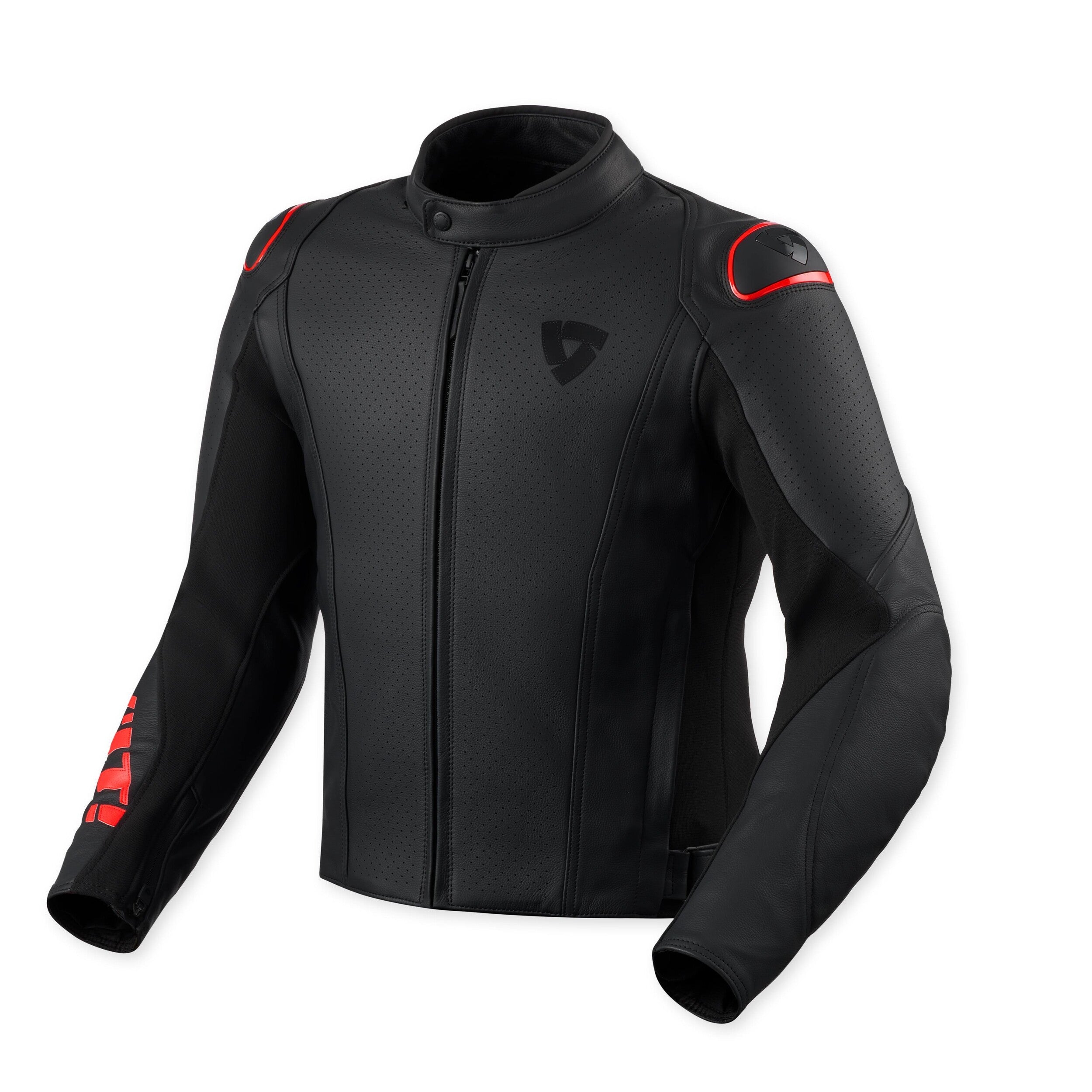 Revit Quadratic Leather Jacket Black / Neon Red front view