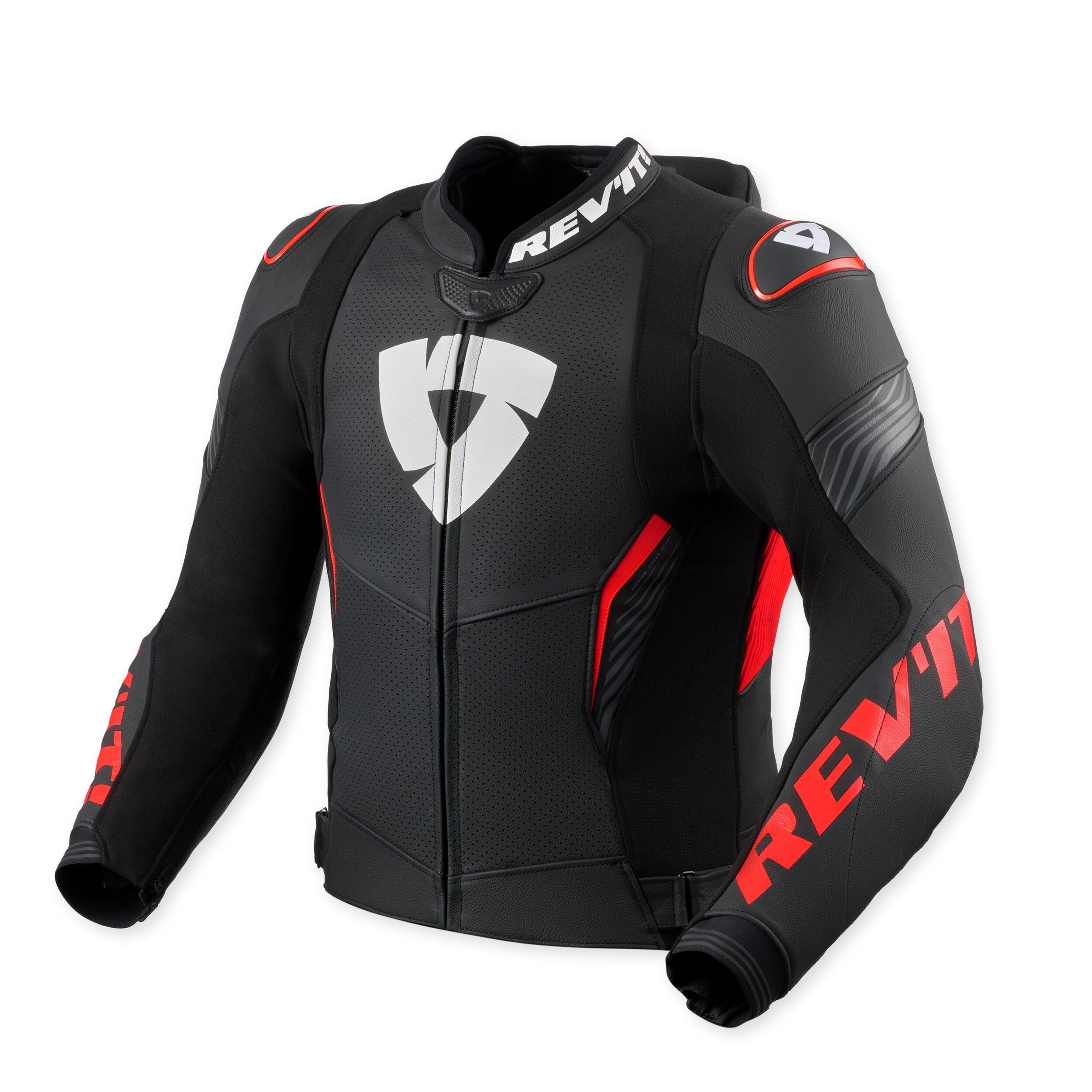 Revit Argon 3 Pro Leather Jacket Black / Neon Red front view
