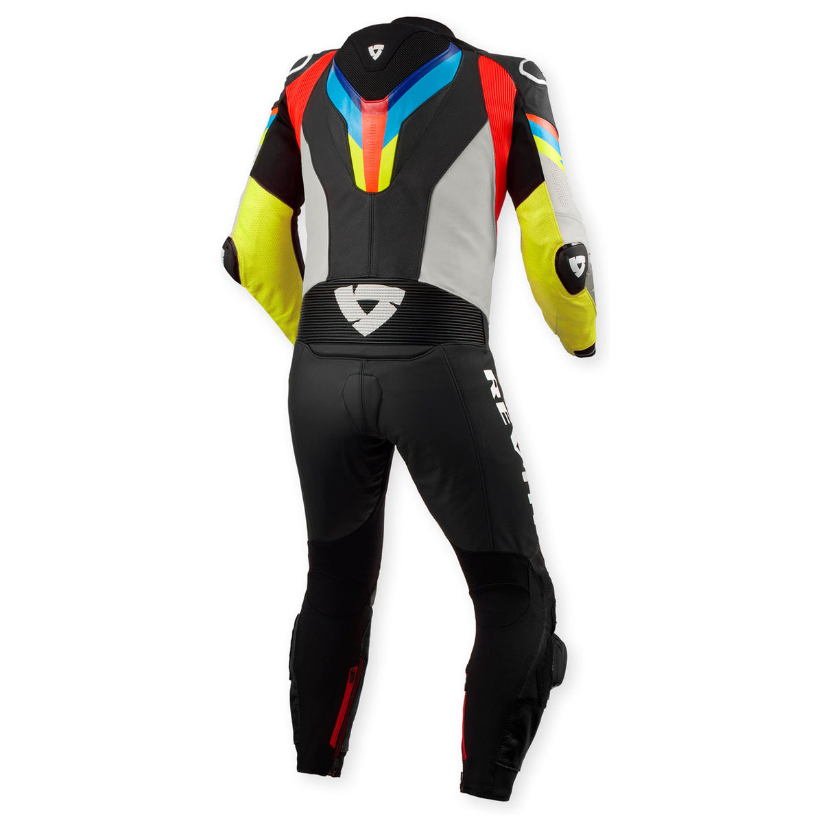Revit Quantum 3 One Piece Leather Suit Light Grey / Neon Yellow – rear view