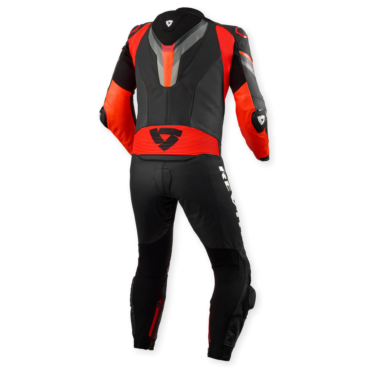 Revit Quantum 3 One Piece Leather Suit Anthracite / Neon Red – rear view