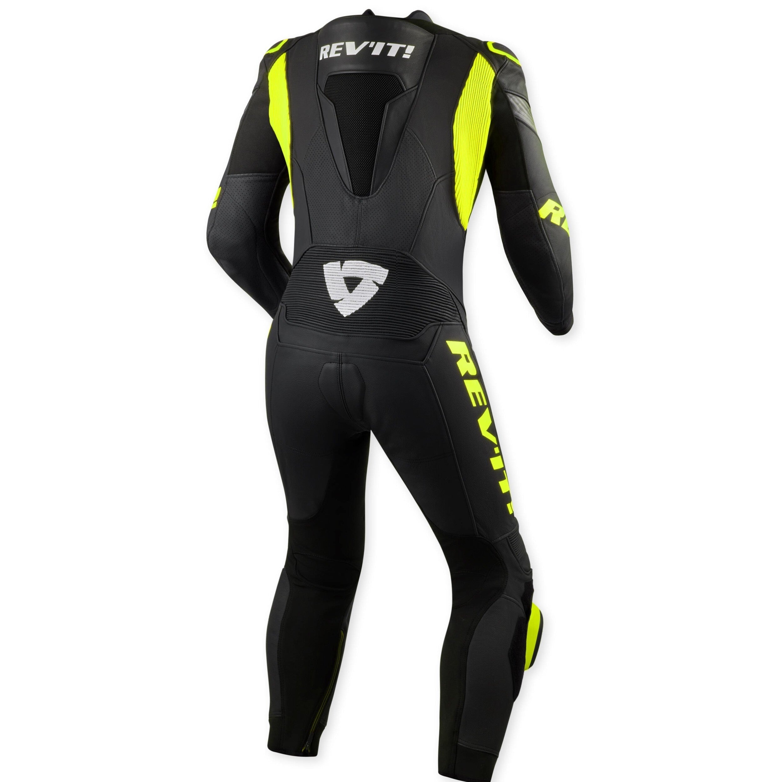 Revit Argon 3 One Piece Leather Suit Black / Neon Yellow back view