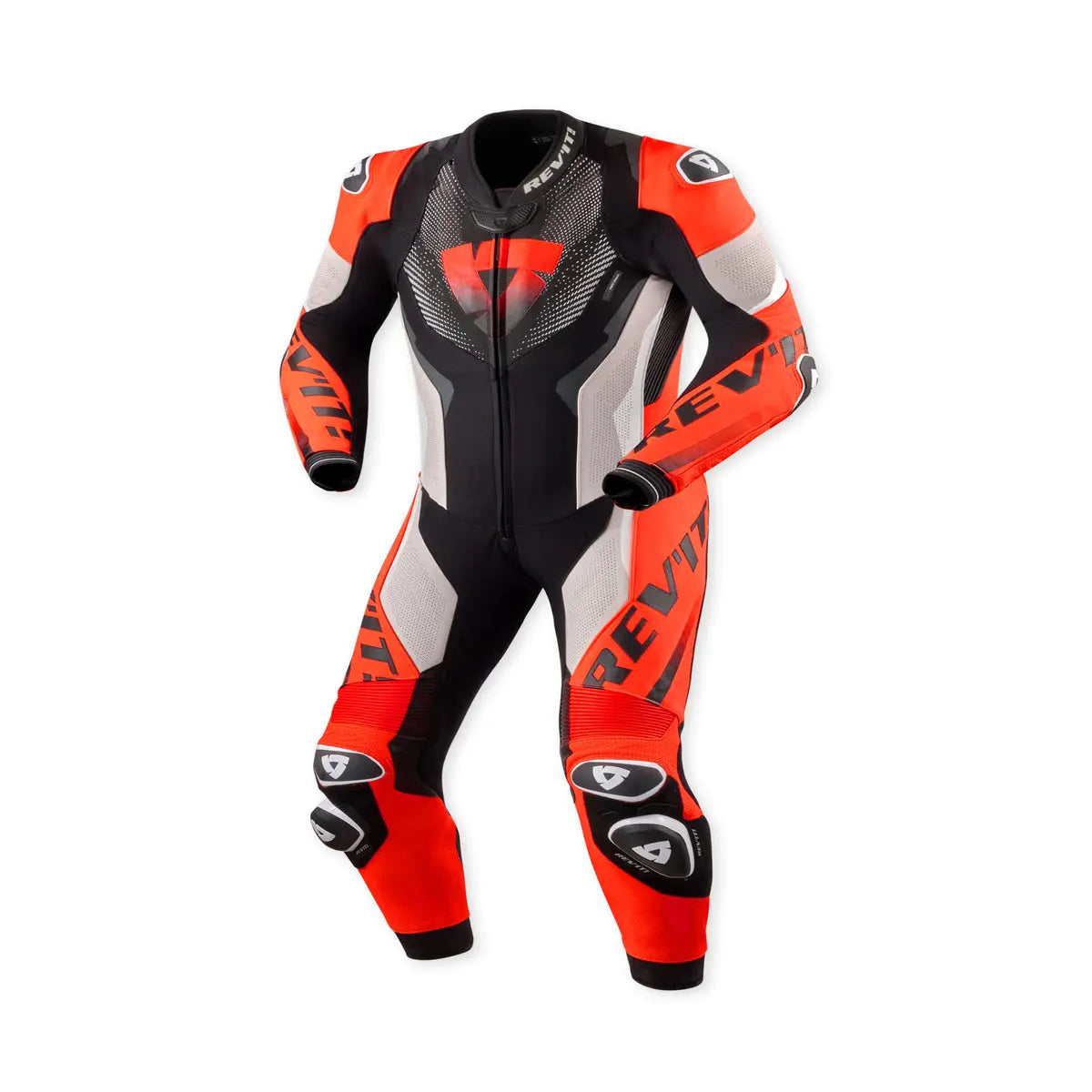 Revit Hyperspeed 3 One Piece Leather Suit Light Grey / Neon Red FREE UK Delivery, FREE 365 Day Returns | Moto Central