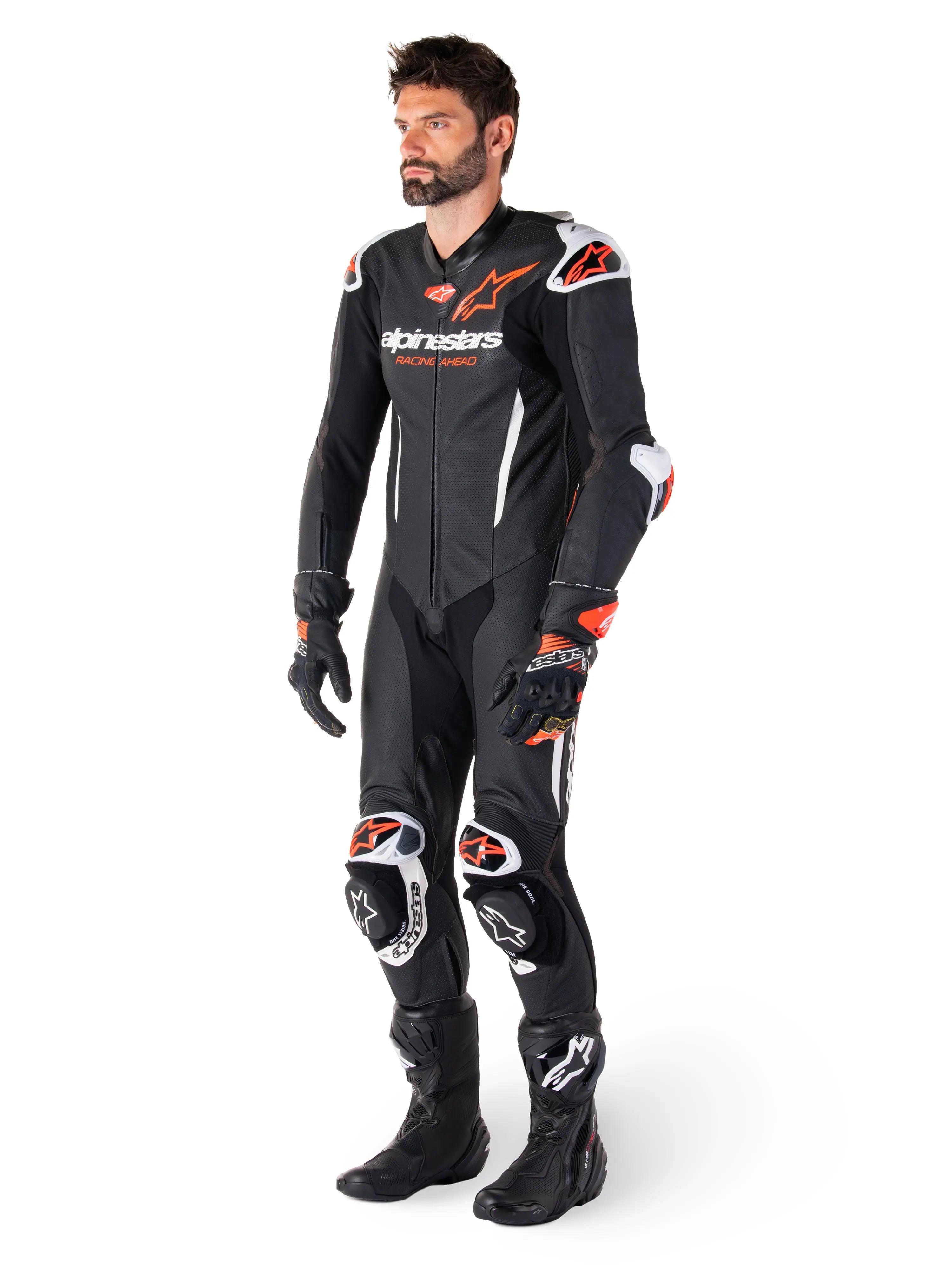 Alpinestars GP-R7 One Piece Leather Suit Black / White / Fluo Red - FREE UK Shipping, FREE 365 Day Returns | Moto Central