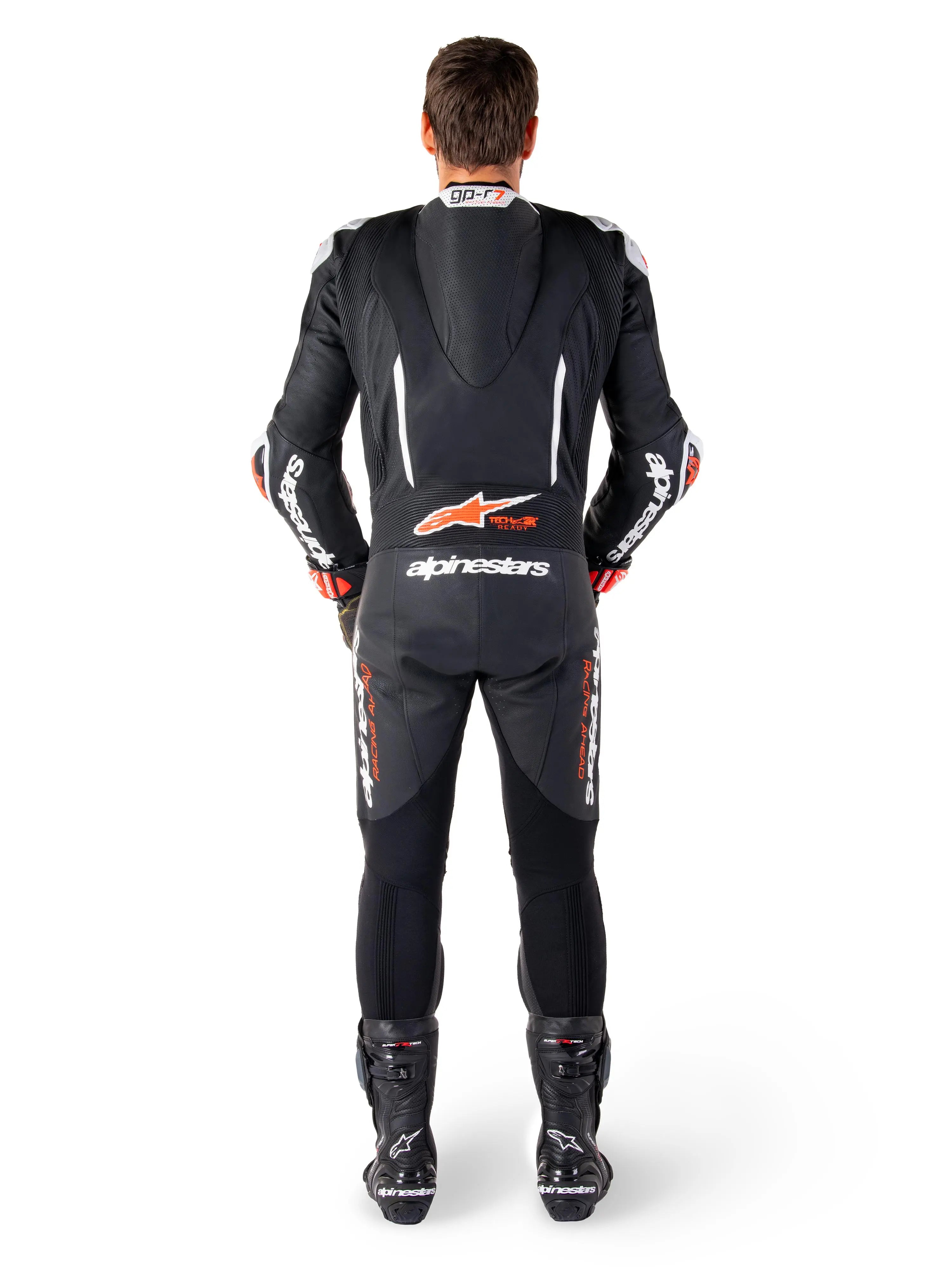 Alpinestars GP-R7 One Piece Leather Suit Black / White / Fluo Red - FREE UK Shipping, FREE 365 Day Returns | Moto Central