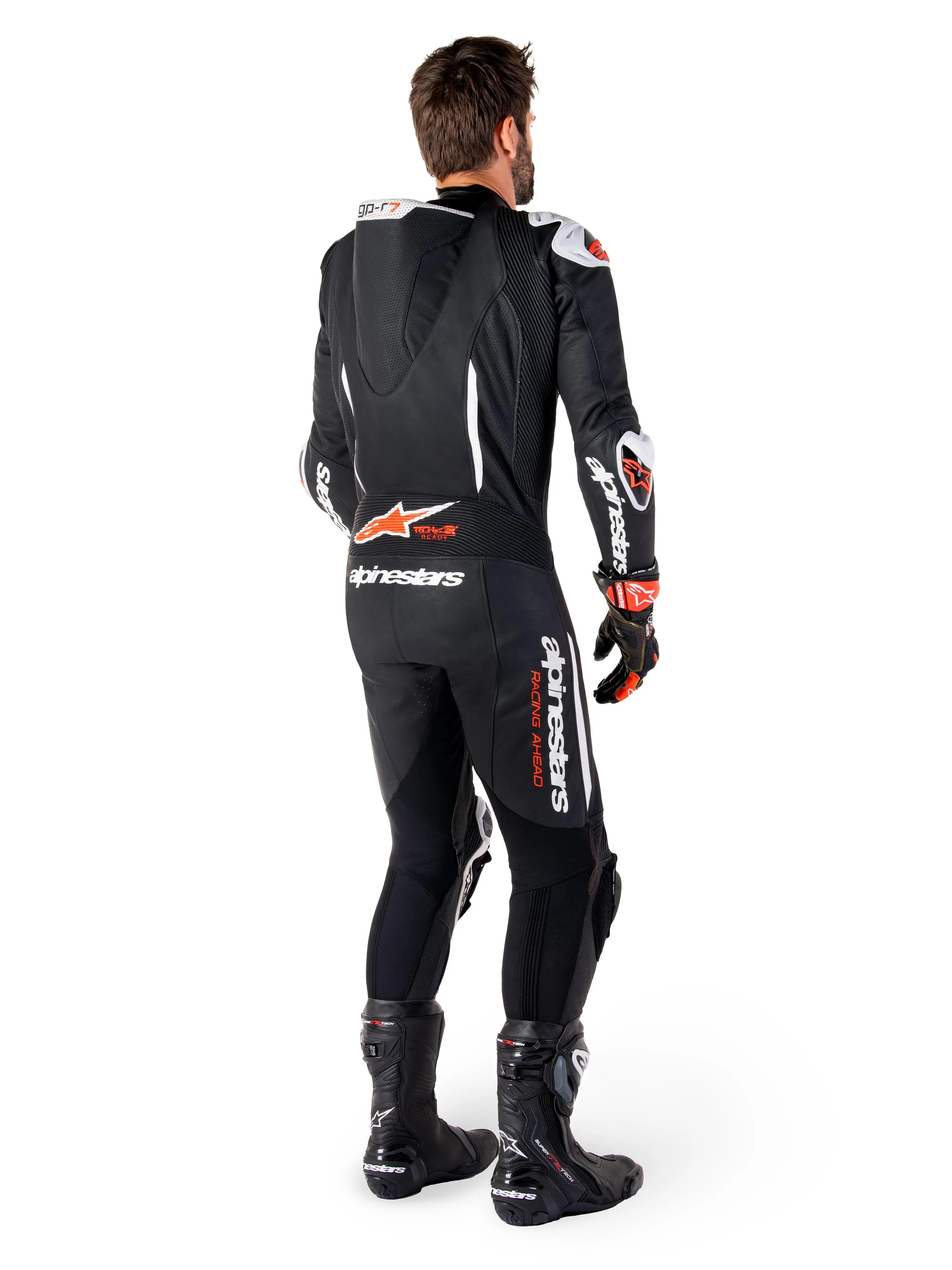 Alpinestars GP-R7 One Piece Leather Suit Black / White / Fluo Red - FREE UK Shipping, FREE 365 Day Returns | Moto Central