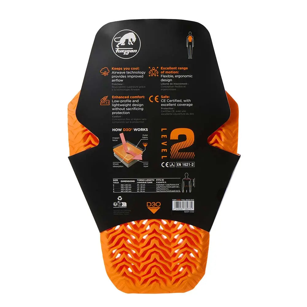 Furygan D3O Evo Full Back Protector Orange FREE UK Delivery, FREE 365 Day Returns | Moto Central