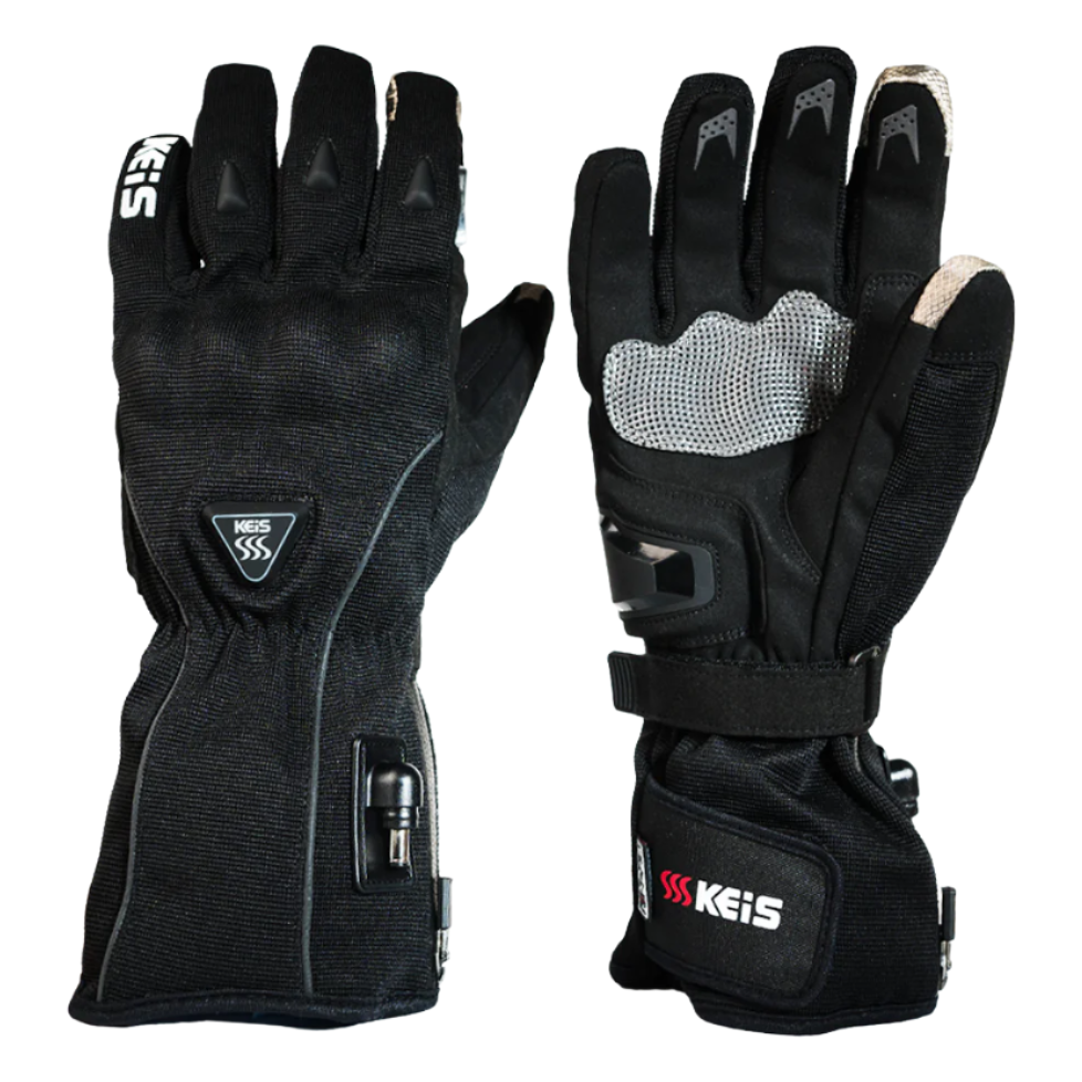 Keis G701 Premium Heated Textile Touring Gloves - pair showing palm and back-of-hand