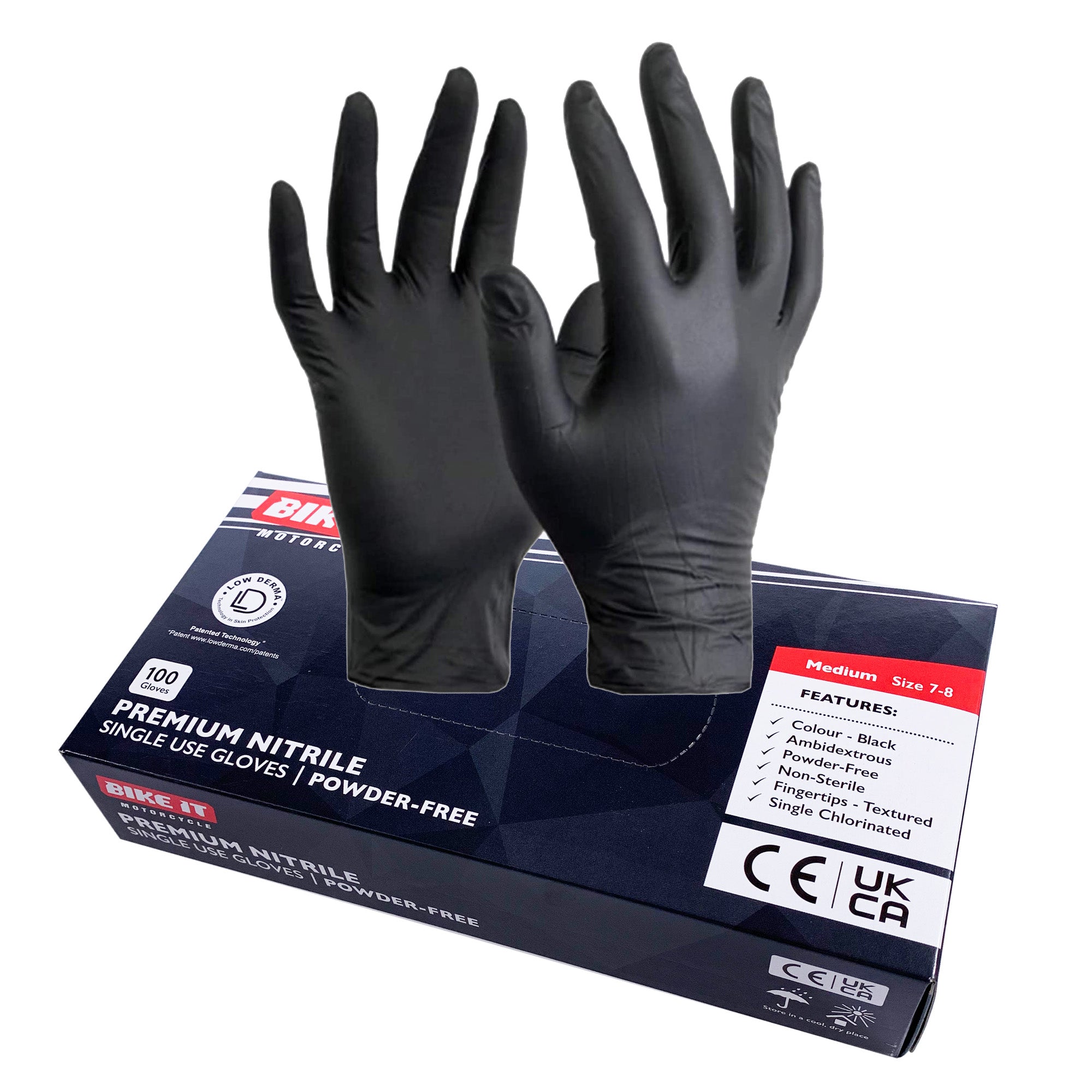Bike It Disposable Nitrile Powder Free Mechanics Gloves Black - Pack Of 100