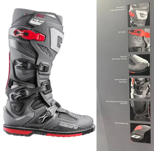 Gaerne SG.22 MX Boots Anthracite / Black / Red - FREE UK Shipping, FREE 365 Day Returns | Moto Central