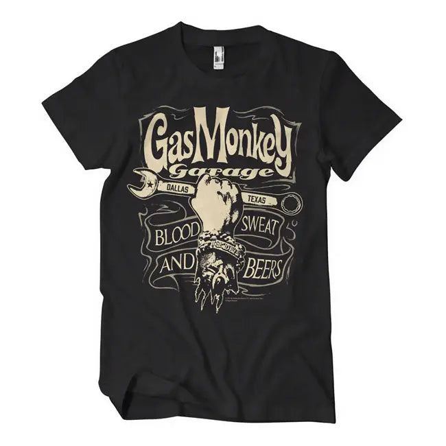 Gas Monkeys Garage Wrench Label T-Shirt Black - FREE UK Shipping, FREE 365 Day Returns | Moto Central