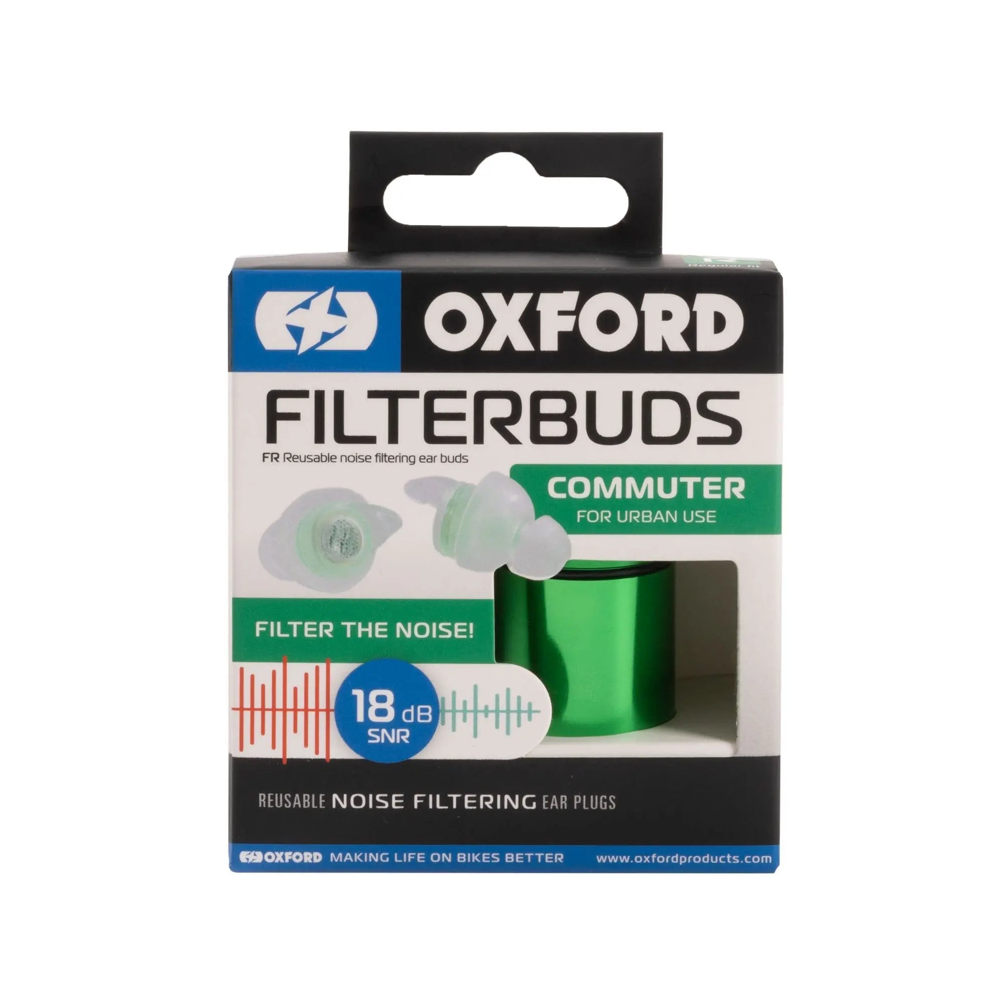 Oxford FilterBuds Commuter 18 SNR Ear Buds Clear / Green - FREE UK Shipping, FREE 365 Day Returns | Moto Central