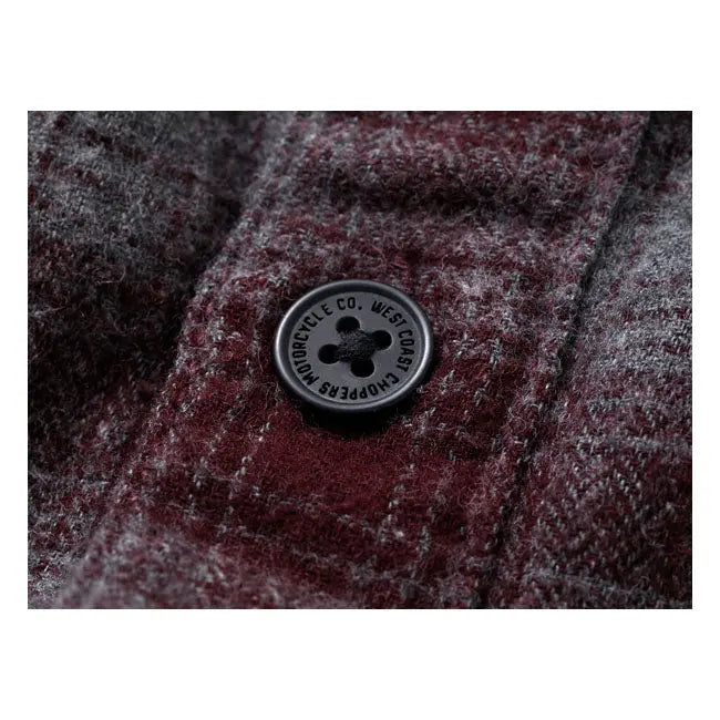 West Coast Choppers Rigid Flannel Shirt Burgundy / Grey - FREE UK Shipping, FREE 365 Day Returns | Moto Central