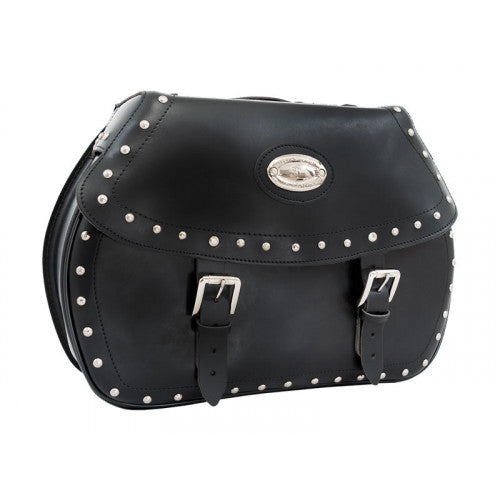 Longride Studded Leather Saddlebags Black - 24 Liters
