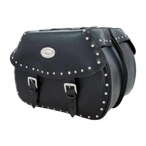 Longride Studded Leather Saddlebags Black - 24 Liters