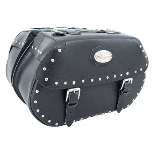Longride Studded Leather Saddlebags Black - 38 Liters