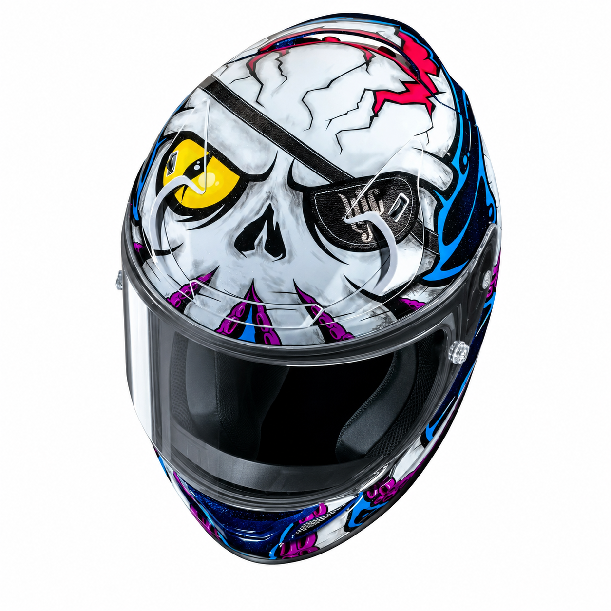 HJC RPHA 12 Kraken Blue / Purple / White, alternate full-face motorcycle helmet angle on white background