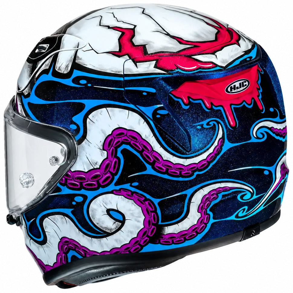 HJC RPHA 12 Kraken Blue / Purple / White, alternate full-face motorcycle helmet angle on white background